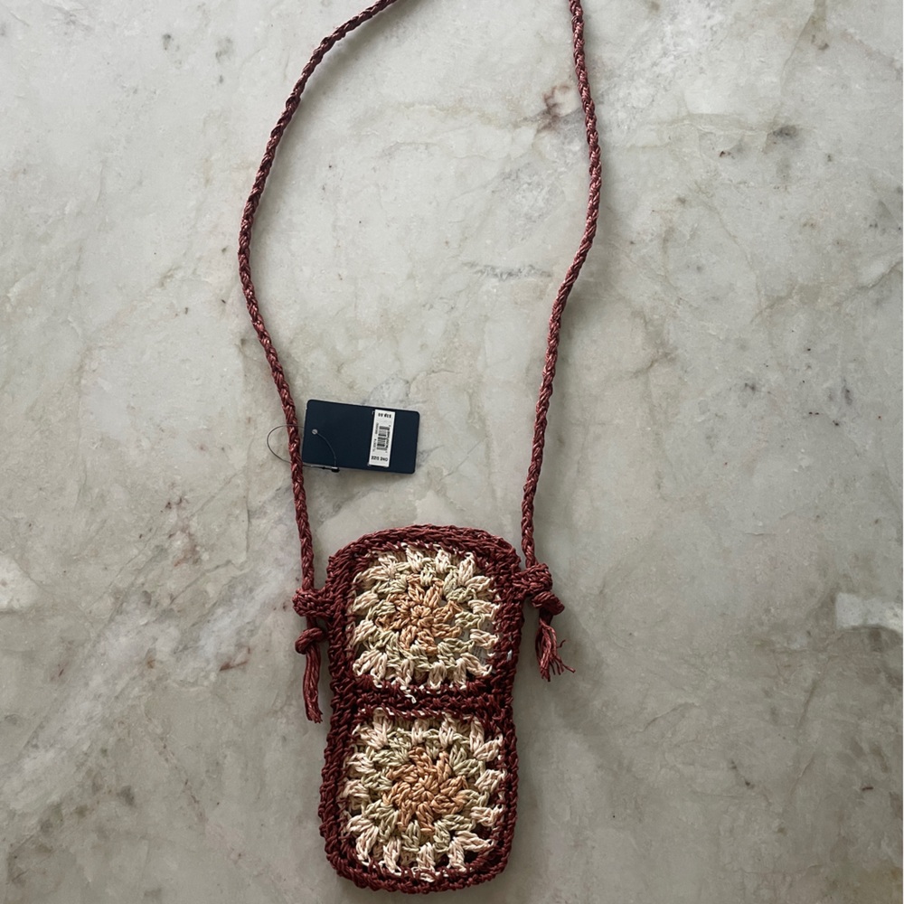 Crochet Crossbody Bag - Brown and Cream